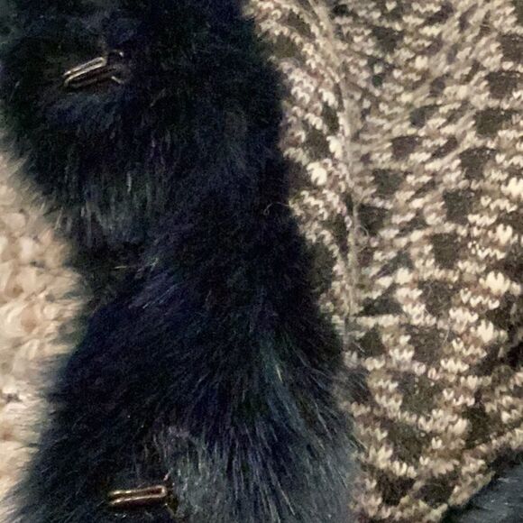 MARIA SOLE Made in Italy Sz S/M Alpaca Wool Blend Poncho Faux Fur Tan Blue - Picture 9 of 11